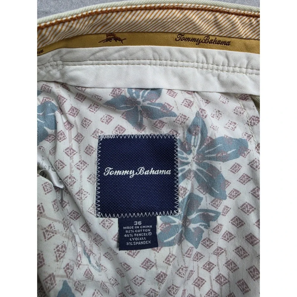 Tommy Bahama Chino Shorts Men's 36 Khaki Cotton Flat Front Slash Pocket Casual